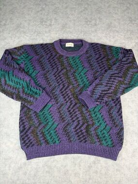 Vintage 90s Protege Sweater M USA Acrylic Coogi Style Purple Green Knit